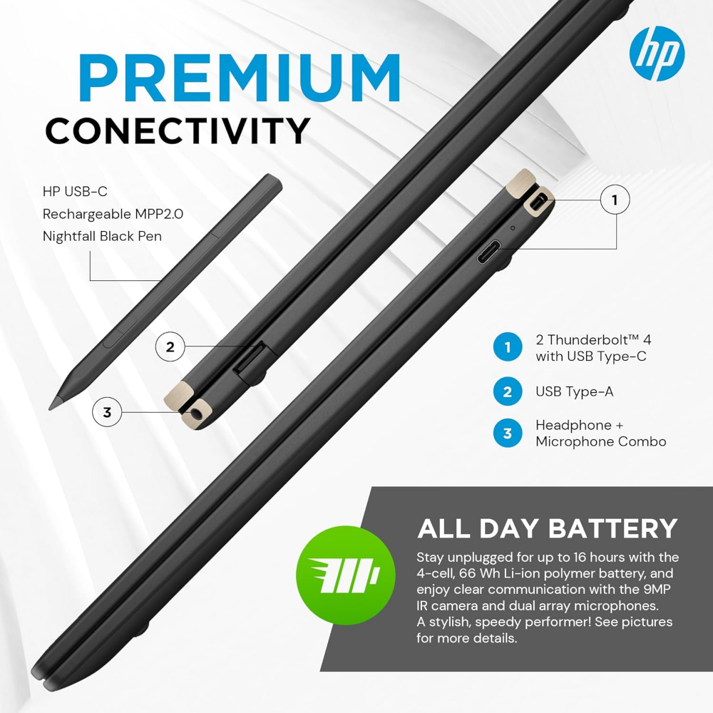 HP Spectre x360 2-in-1 Laptop, Intel Evo 16-Core Ultra 7 155H, 14" 2.8K Touchscreen, Intel Arc Graphics, 16GB LPDDR5 1TB SSD, Backlit KB, Fingerprint, Thunderbolt 4, WiFi 6E, Win11