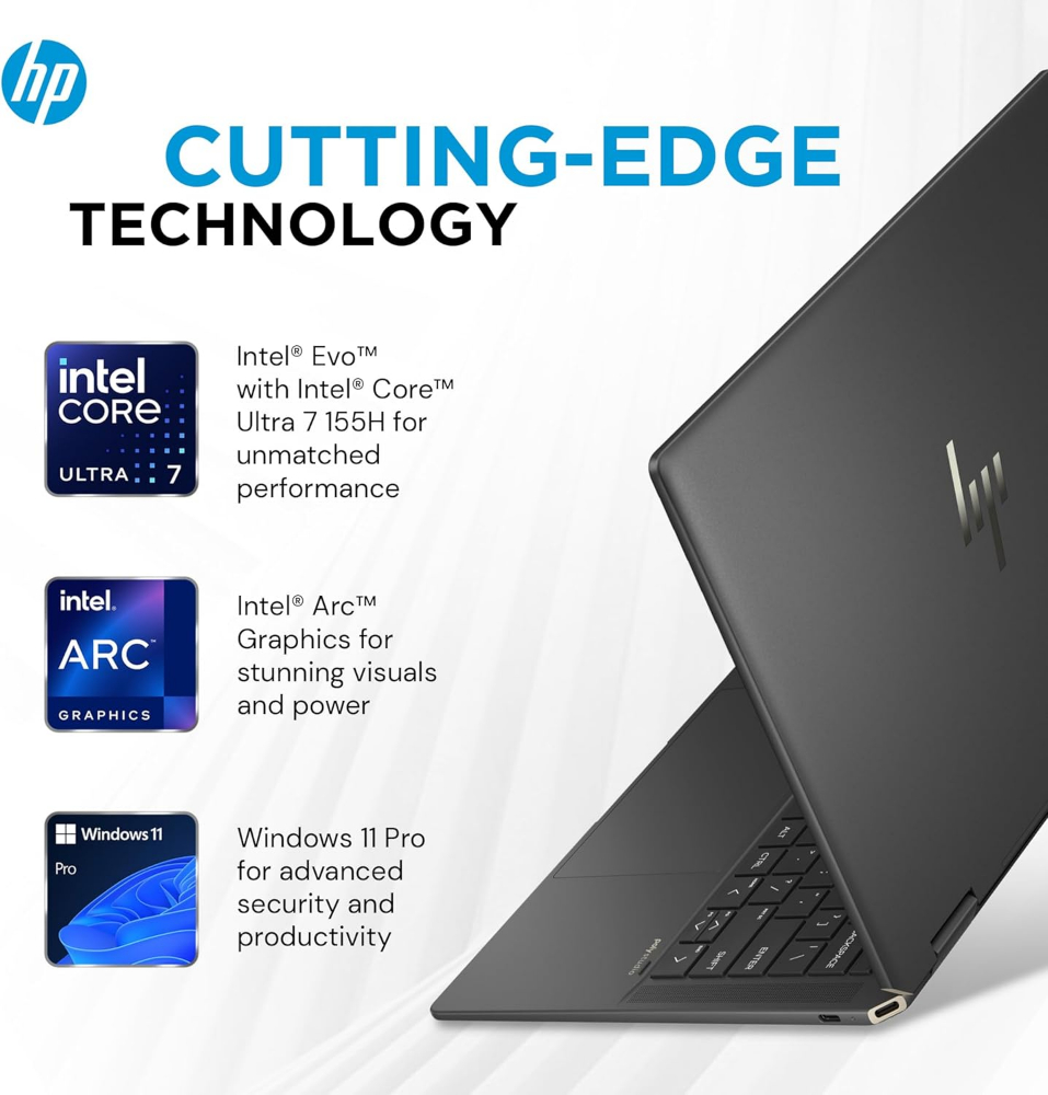 HP Spectre x360 2-in-1 Laptop, Intel Evo 16-Core Ultra 7 155H, 14" 2.8K Touchscreen, Intel Arc Graphics, 16GB LPDDR5 1TB SSD, Backlit KB, Fingerprint, Thunderbolt 4, WiFi 6E, Win11