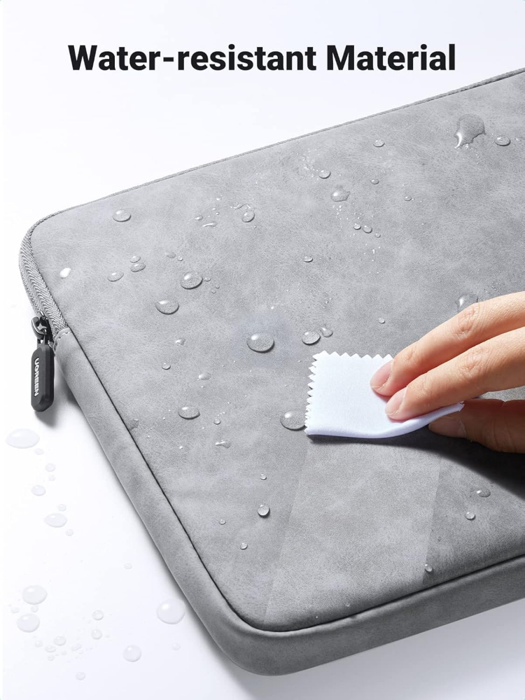 UGREEN 13.3 Inch Laptop Case PU Suede Leather Soft Padded Zipper Cover Sleeve Case Compatible with MacBook Air/ Pro  Water Resistant Bag Protective Briefcase, Gray