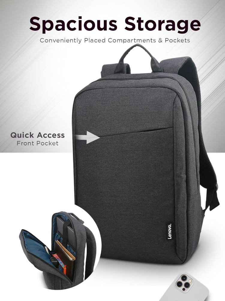 Lenovo Laptop Backpack B210, 15.6-Inch Laptop/Tablet, Durable, Water-Repellent, Lightweight, Clean Design, Sleek for Travel, Business Casual or College, Black
