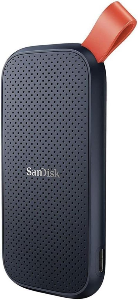 SanDisk E30 2TB Portable SSD, SSD external drive, up to 520 MB/s read speeds, external solid state drive, robust SSD, fastening loop made of durable rubbe