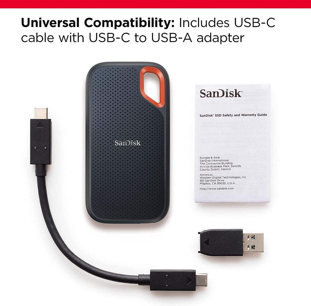 SANDISK E61 EXTREME PORTABLE EXTERNAL SSD V2 1TB - Black