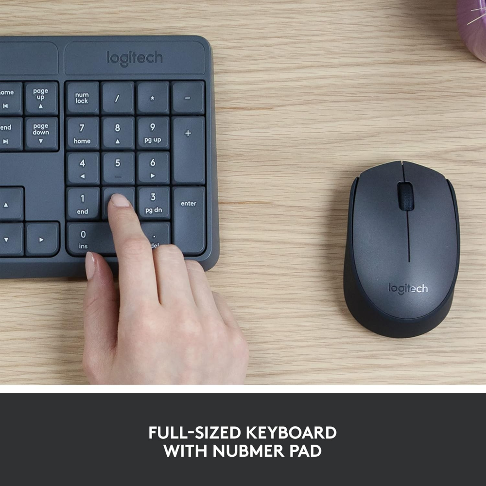 Logitech MK235 Wireless Keyboard and Mouse Combo , Long Battery Life