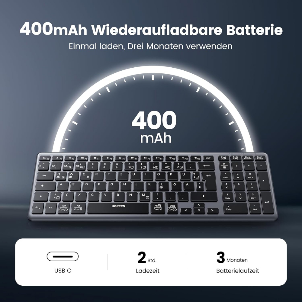 UGREEN Ultra Slim Wireless & Bluetooth Rechargeable Keyboard