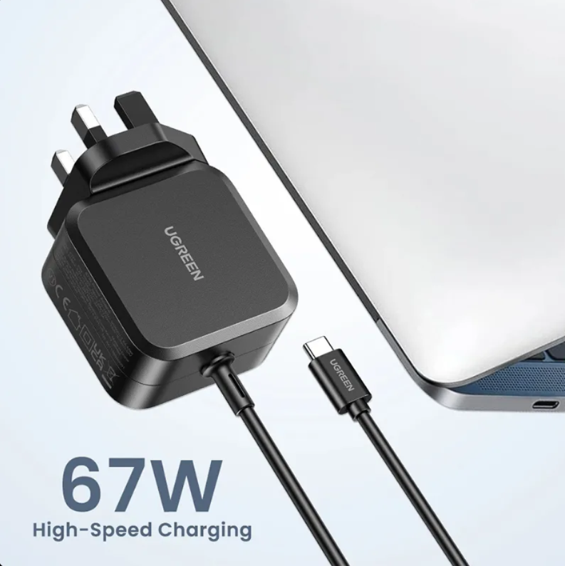 UGREEN USB-C 67W PD GaN Tech Power Adapter UK with Changeable 3xDC Laptop Power Adapters for Lenovo/HP/Acer Laptops