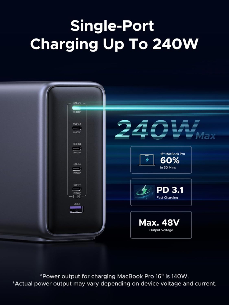 UGREEN Nexode 500W USB C Charger 6-Port GaN Desktop Charger Laptop Charger Fast Charging Station