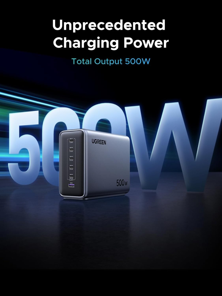 UGREEN Nexode 500W USB C Charger 6-Port GaN Desktop Charger Laptop Charger Fast Charging Station
