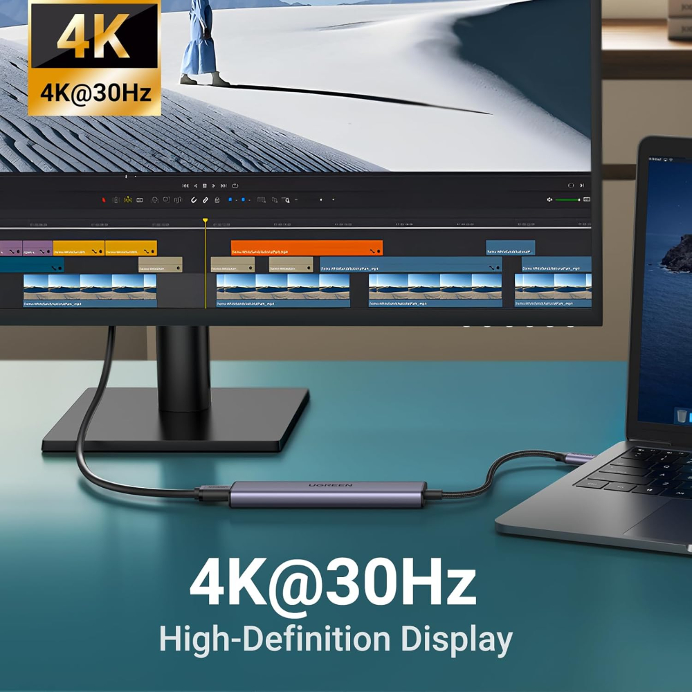 UGREEN USB C Hub, 5-in-1 USB Hub for Laptops, 4K HDMI to USB-C Adapter, 100W PD, 3 USB-A Data Ports