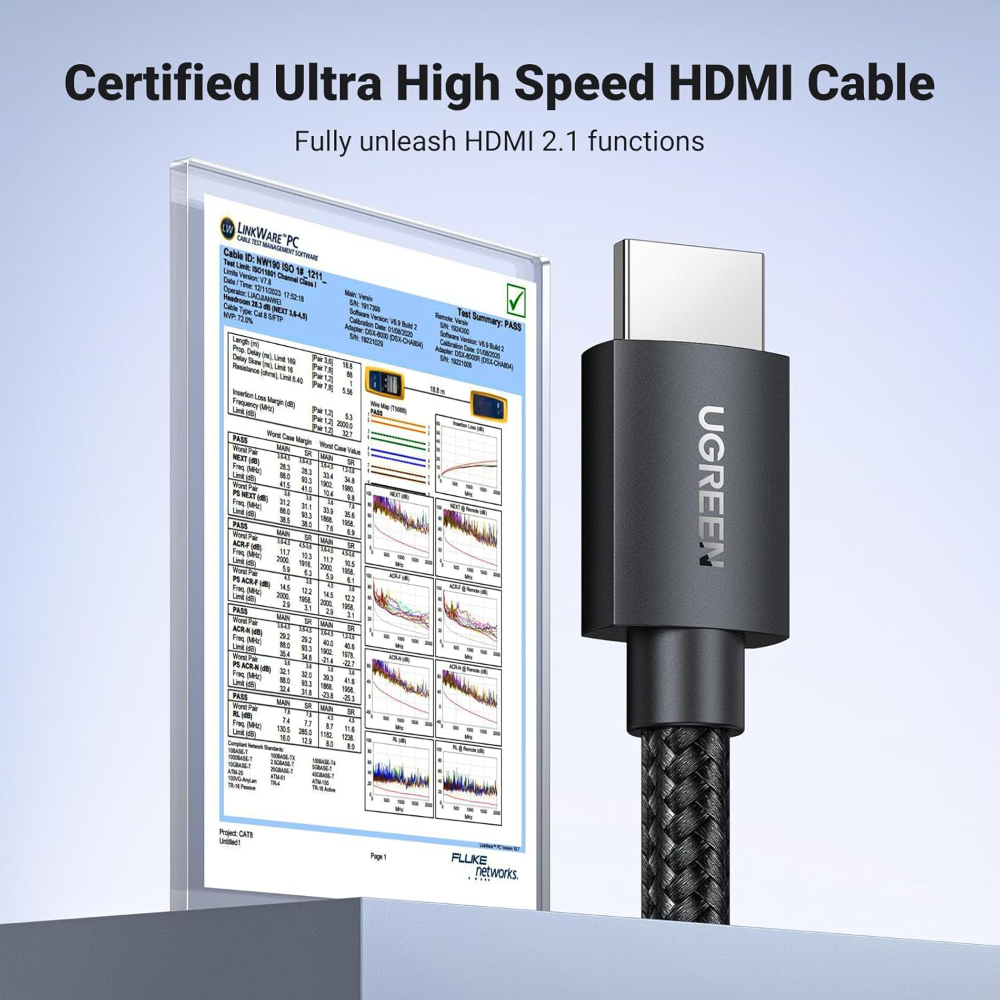 UGREEN HDMI 2.1 Cable Certified 8K 3M Ultra High Speed HDMI Cord Braided 48Gbps 4K@240Hz 10K@60Hz with Dynamic HDR eARC Dolby Atmos HDCP
