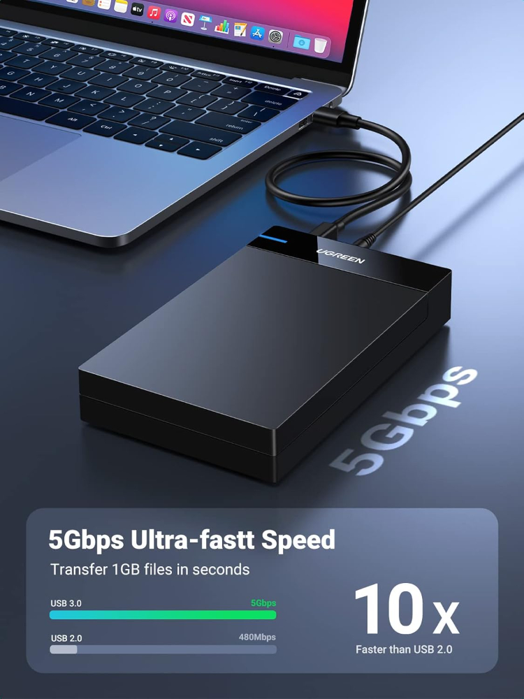 UGREEN External Hard Drive Enclosure for 3.5 2.5 Inch SATA SSD HDD USB 3.0 to SATA III Hard Drive Case with UASP 12V Power Adapter Compatible
