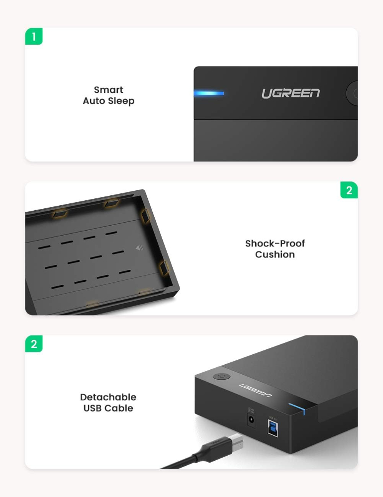 UGREEN External Hard Drive Enclosure for 3.5 2.5 Inch SATA SSD HDD USB 3.0 to SATA III Hard Drive Case with UASP 12V Power Adapter Compatible