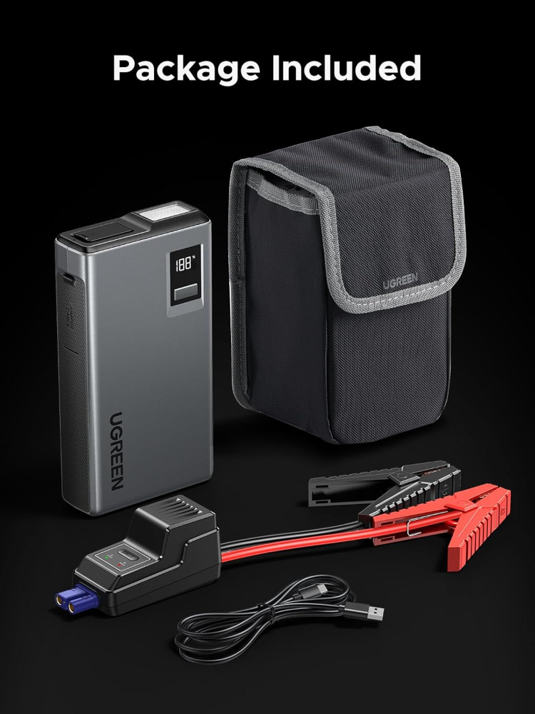 UGREEN Jump Starter Power Pack 1000A Car Battery Booster for 6.0L Gasoline and 3.5L Diesel Engines 12000mAh Portable Power Bank and Jump Leads with Digital Screen and LED Light for Emergency
