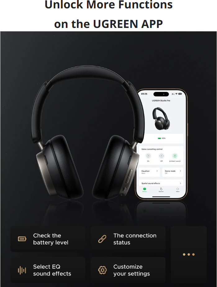 UGREEN Studio Pro Hybrid Active Noise Cancelling Headphones Black