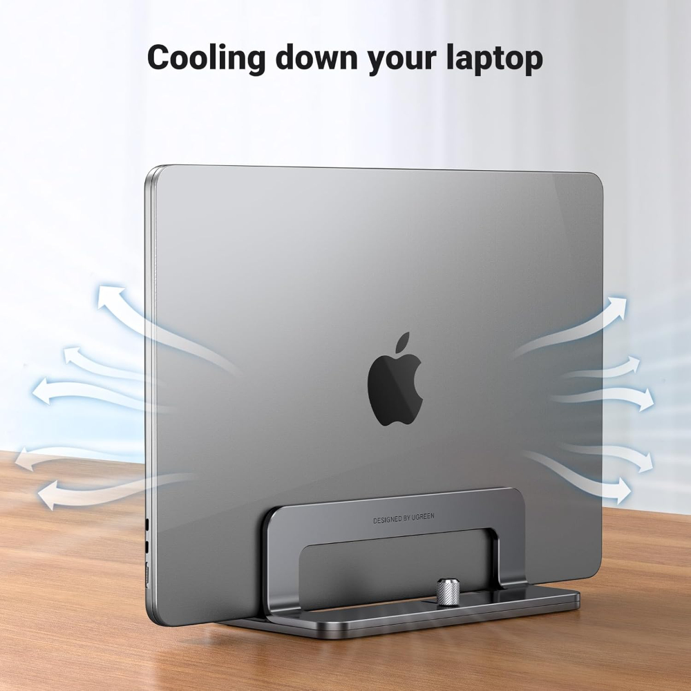 UGREEN Vertical Laptop Stand – Space-Saving Aluminum Desktop Holder for MacBook & Laptops, Adjustable Dock for Closed Laptop Storage