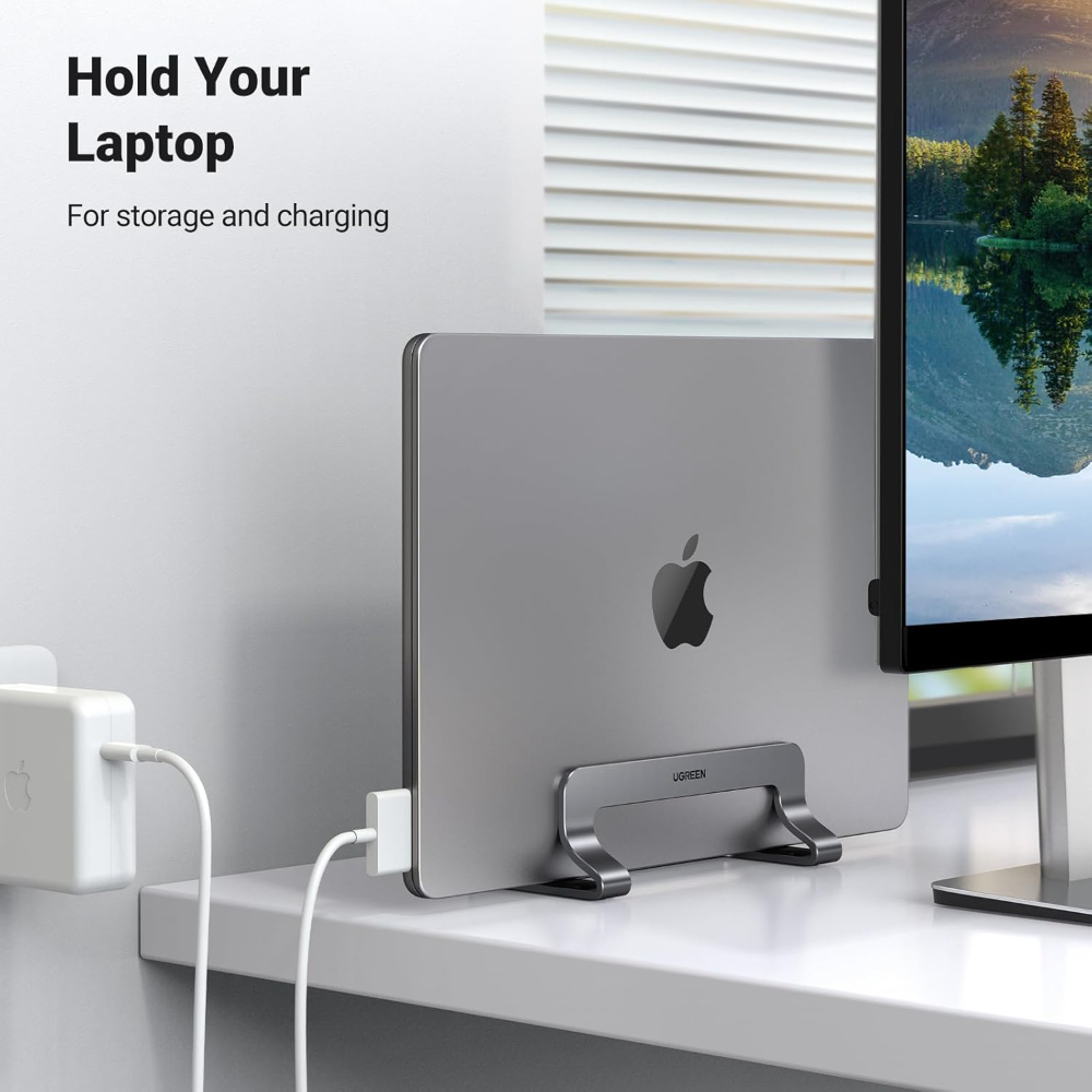 UGREEN Vertical Laptop Stand – Space-Saving Aluminum Desktop Holder for MacBook & Laptops, Adjustable Dock for Closed Laptop Storage