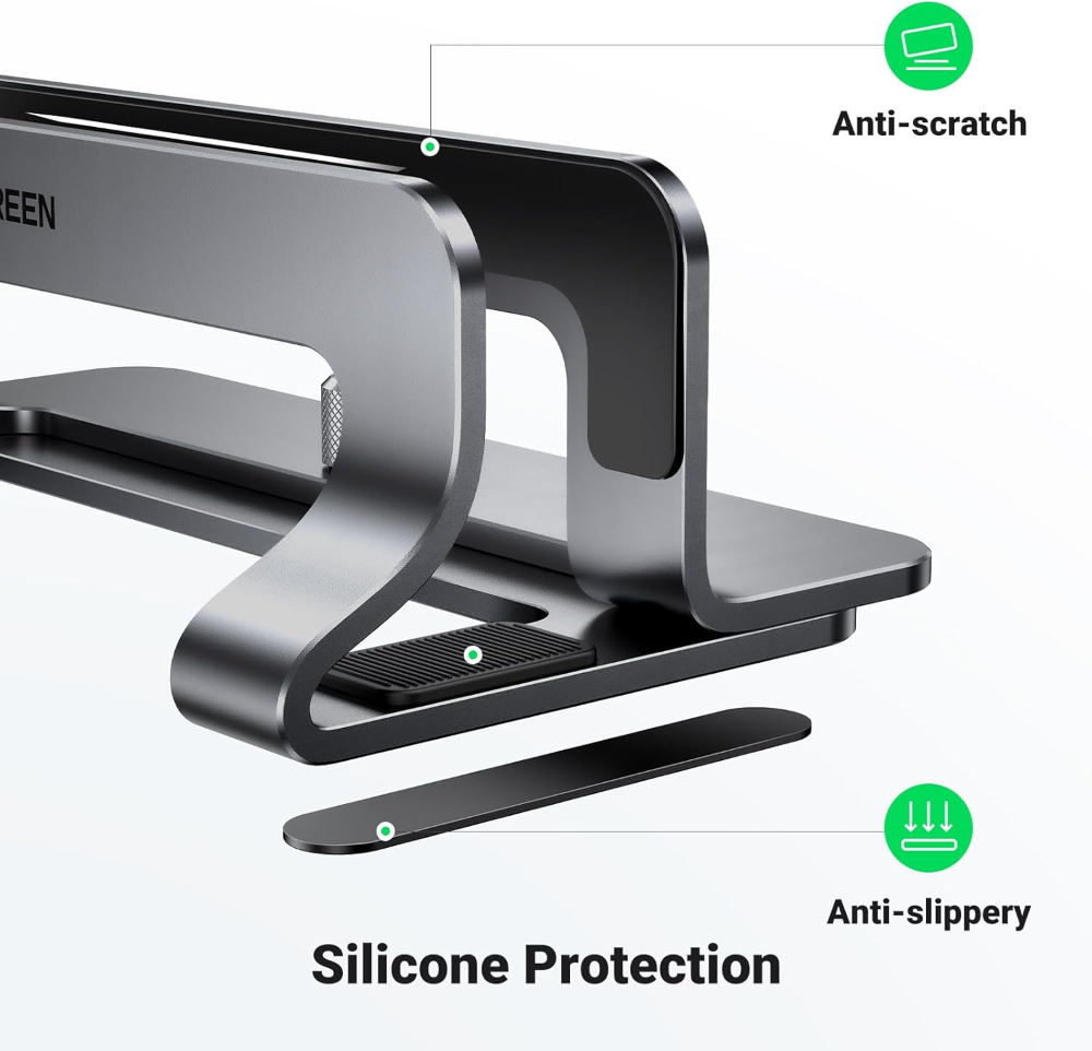 UGREEN Vertical Laptop Stand – Space-Saving Aluminum Desktop Holder for MacBook & Laptops, Adjustable Dock for Closed Laptop Storage