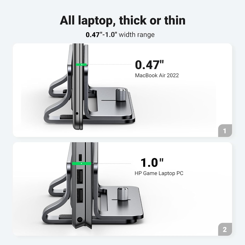 UGREEN Vertical Laptop Stand – Space-Saving Aluminum Desktop Holder for MacBook & Laptops, Adjustable Dock for Closed Laptop Storage