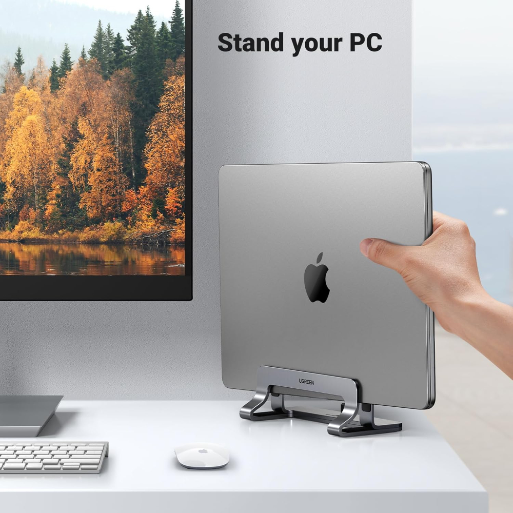 UGREEN Vertical Laptop Stand – Space-Saving Aluminum Desktop Holder for MacBook & Laptops, Adjustable Dock for Closed Laptop Storage