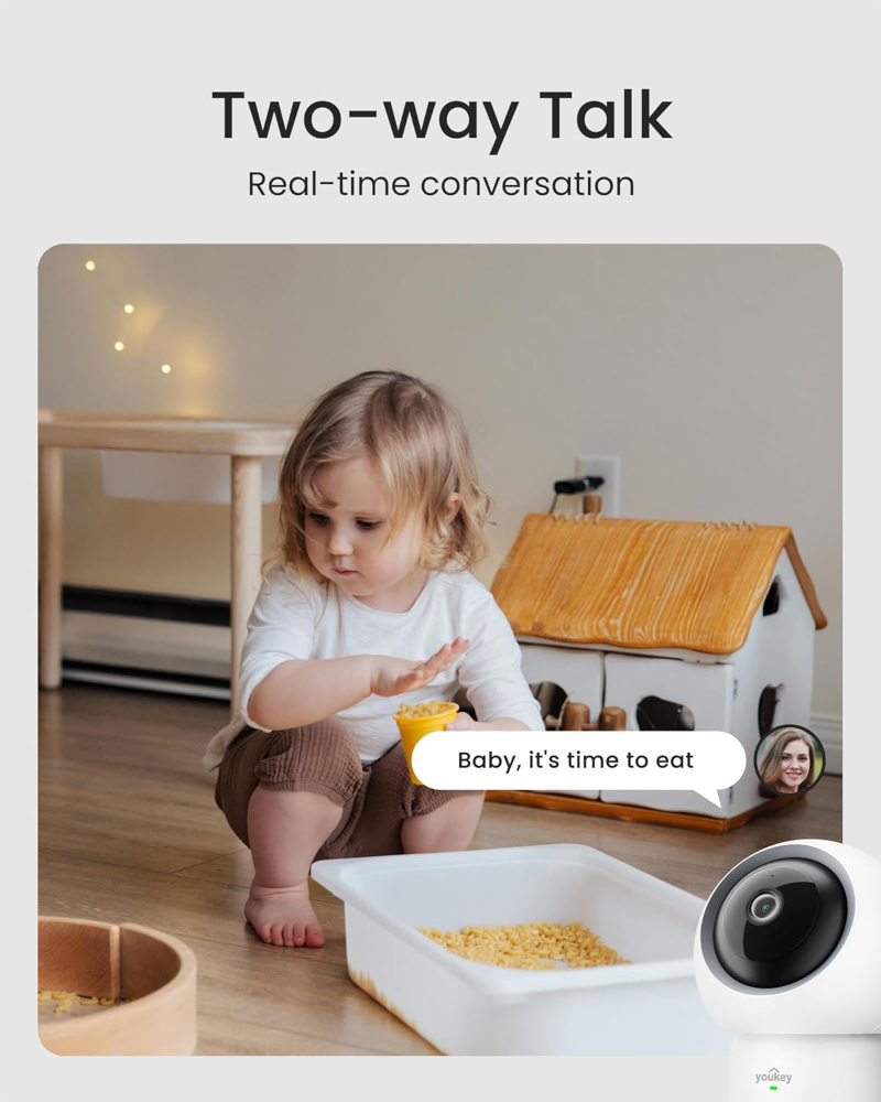Youkey 2.5K Indoor Security Camera – Pan Tilt 360° WiFi Smart Camera