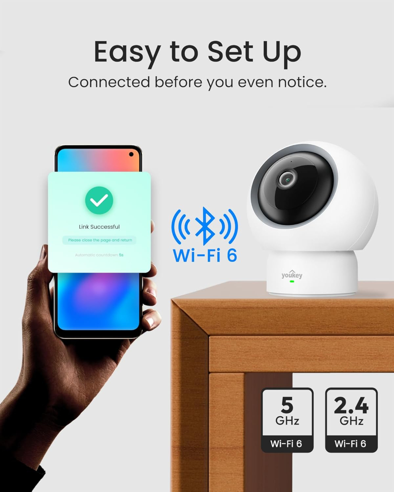 Youkey 2.5K Indoor Security Camera – Pan Tilt 360° WiFi Smart Camera