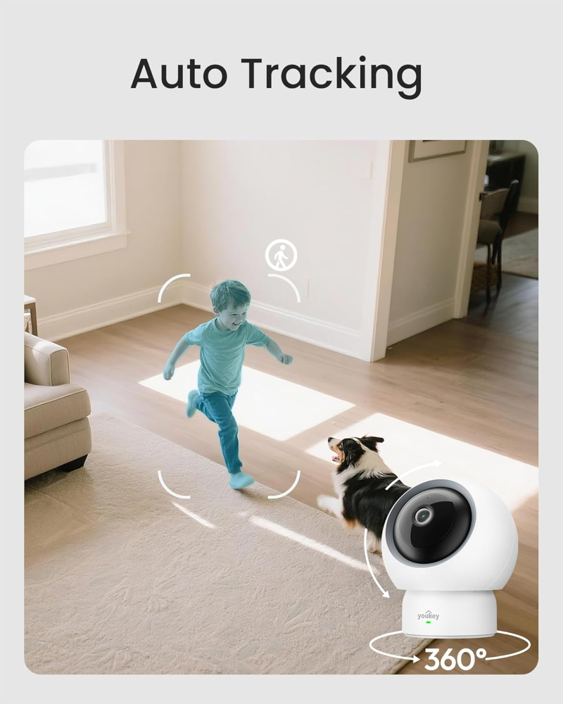 Youkey 2.5K Indoor Security Camera – Pan Tilt 360° WiFi Smart Camera