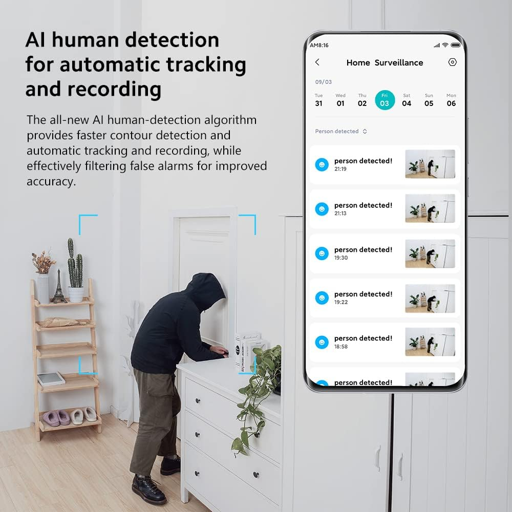 Xiaomi Mi Smart Camera C200 internal wifi camera 1080P, 360° intelligent human detection AI, tapertura F2.1, Two-way audio, Night vision, Google and Alexa