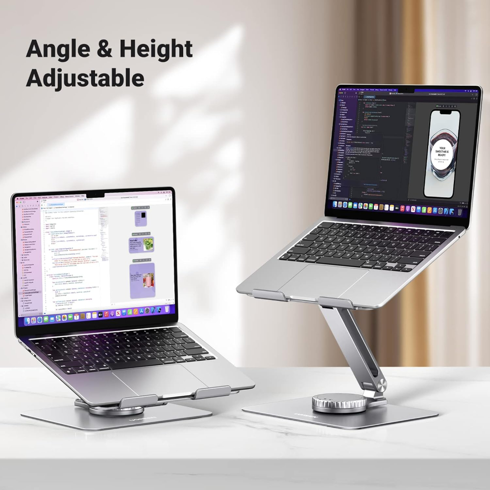 UGREEN  Swivel Adjustable & Foldable Laptop Stand – 360° Rotating Ergonomic Aluminum Riser with Full Height & Tilt for MacBook & Laptops up to 17 inch
