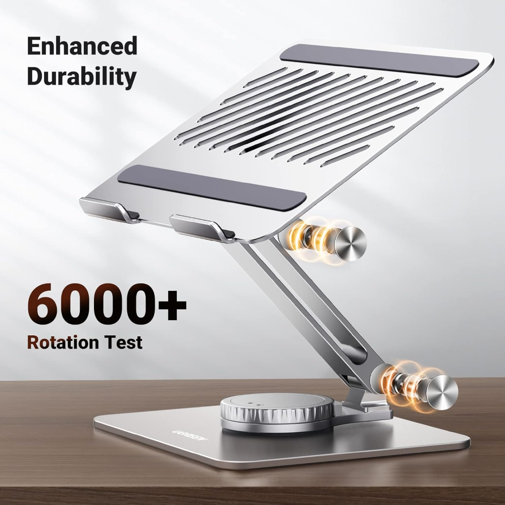 UGREEN  Swivel Adjustable & Foldable Laptop Stand – 360° Rotating Ergonomic Aluminum Riser with Full Height & Tilt for MacBook & Laptops up to 17 inch