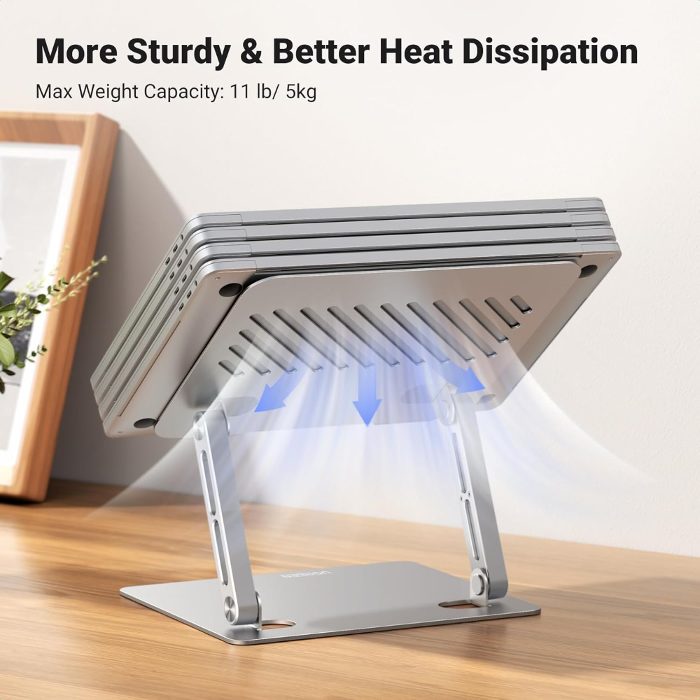 UGREEN  Full-Angle Hover Adjustable & Foldable Laptop Stand – Premium Ergonomic Aluminum Riser with Infinite Tilt for MacBook & Laptops up to 17 inch