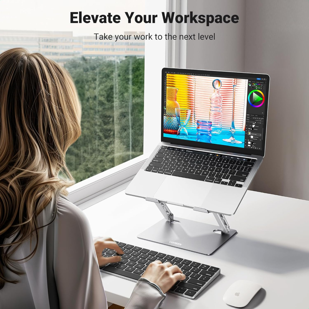 UGREEN  Full-Angle Hover Adjustable & Foldable Laptop Stand – Premium Ergonomic Aluminum Riser with Infinite Tilt for MacBook & Laptops up to 17 inch