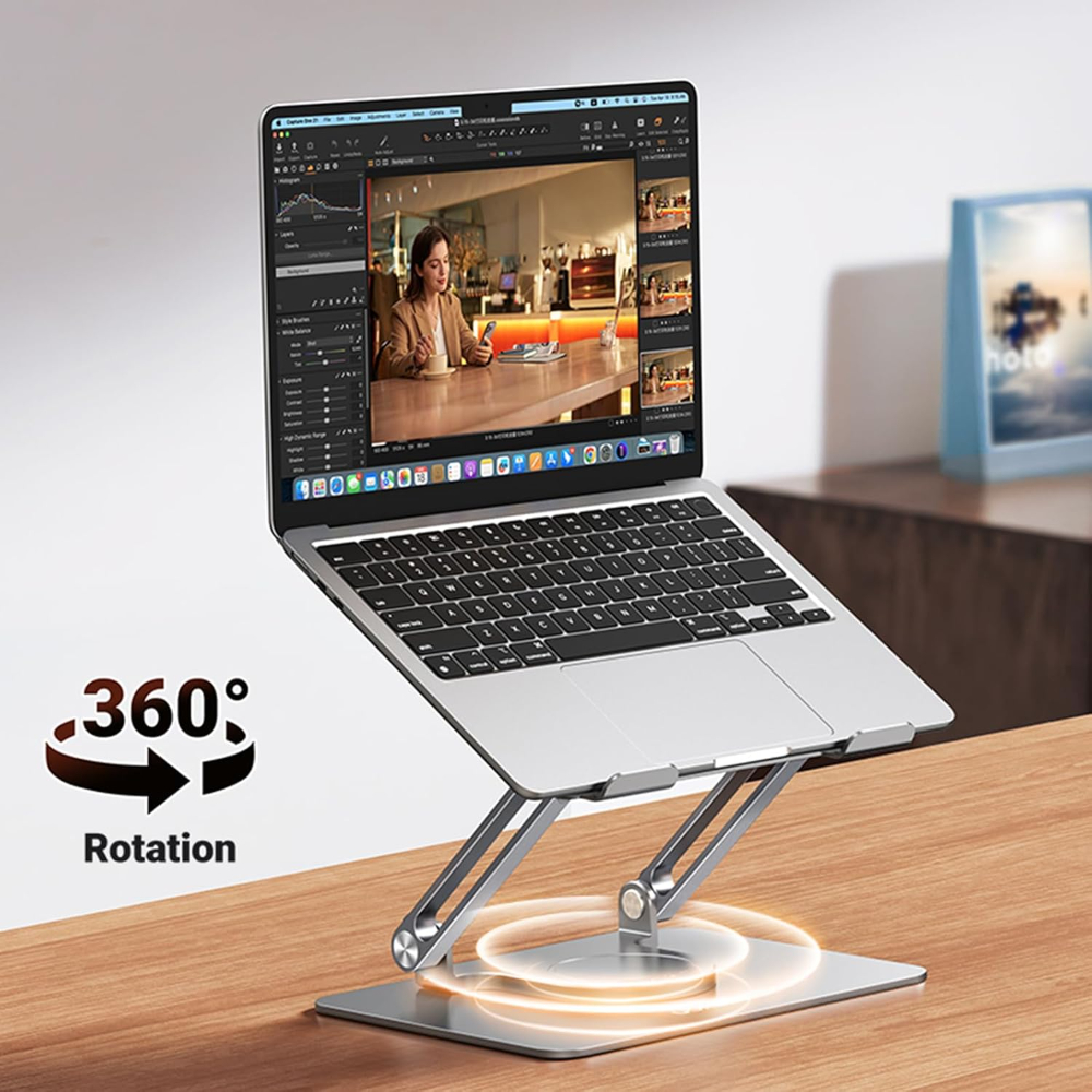 UGREEN  Dual-Axis Rotating Adjustable & Foldable Laptop Stand – 360° Swivel Ergonomic Aluminum Riser for MacBook & Laptops up to 16 inch