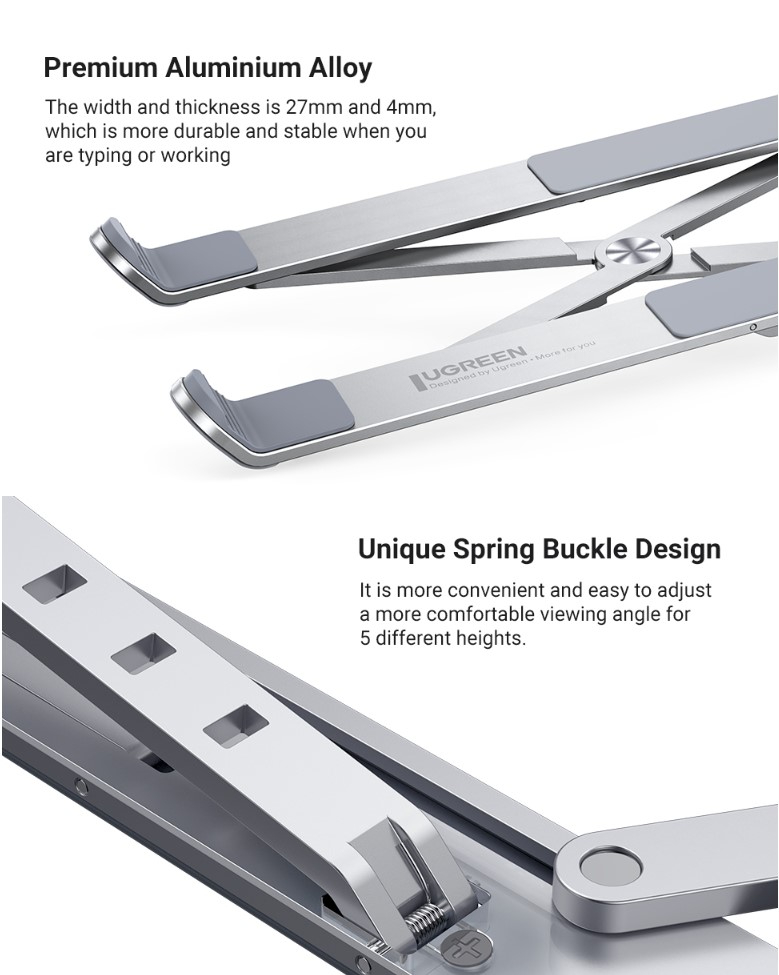 UGREEN  Foldable Laptop Stand with Height Adjustment – Portable Ergonomic Aluminum Riser, Adjustable Holder for MacBook & Laptops up to 16 inch