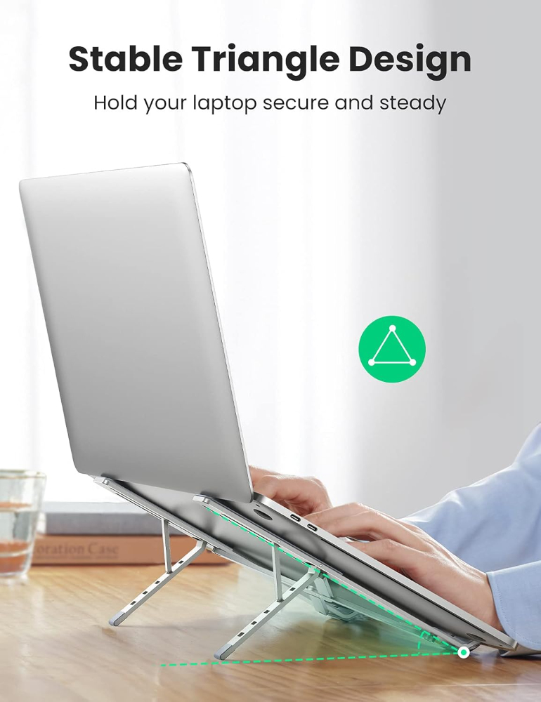 UGREEN  Foldable Laptop Stand with Height Adjustment – Portable Ergonomic Aluminum Riser, Adjustable Holder for MacBook & Laptops up to 16 inch
